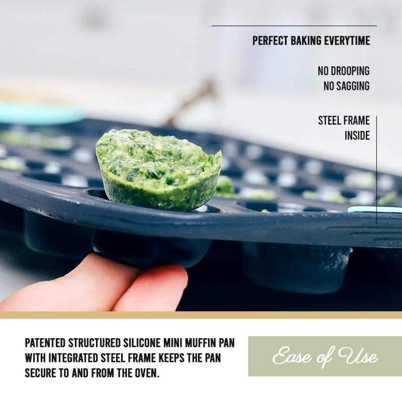 Trudeau 24-Cup Silicone Muffin Pan â€“ Hybrid Non-Stick Bakeware with Steel Frame, Flexible Silicone with Hard Lining to Hold Shape, BPA-Free, Dishwasher Safe, Heat Safe to 428Â°F, Grey/Mint - Image 2